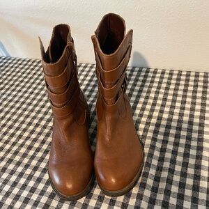 Tri Again Brown Leather Ankle Boots With Straps, size 6.5